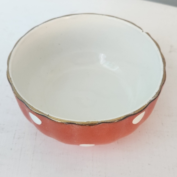 Vintage Sarreguemines France Mixing Bowl 4.5" Red Polka Dot - Picture 1 of 5
